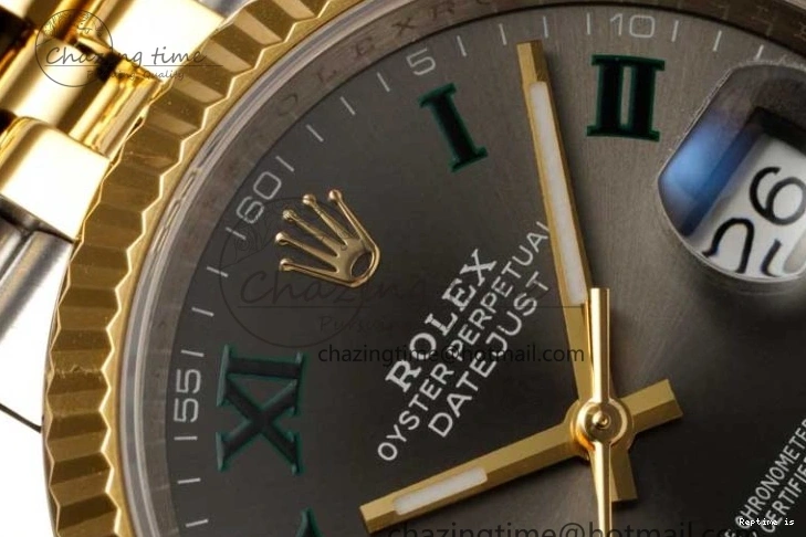 0102 UrbanChic DateJust 36mm SS YG DIWF 1:1 Best Edition 904L Steel Gray Dial Green Markers on Jubilee Bracelet SA 2309